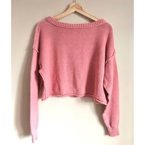Free People Free-est Pink Recycled Cotton Cropped Knit Sweater Medium